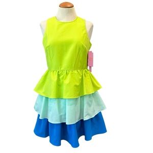 LDT BAILEY SAKS FIFTH AVENUE NWT SUMMER PARTY DRESS BOLD RUFFLE BLUE GREEN TANK